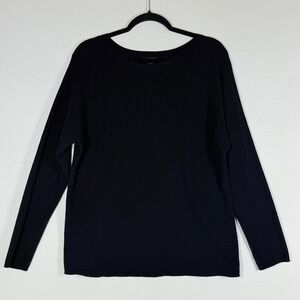 J Jill WearEver Large Sweater Black Ribbed Knit Boat Neck Minimal Capsule Basic